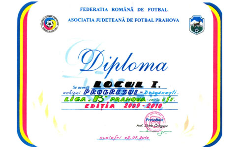diploma pentru echipa de fotbal Draganesti